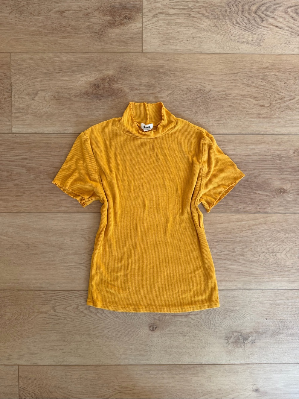 Garage Short Sleeve Mock Neck Top in Mustard Yellow